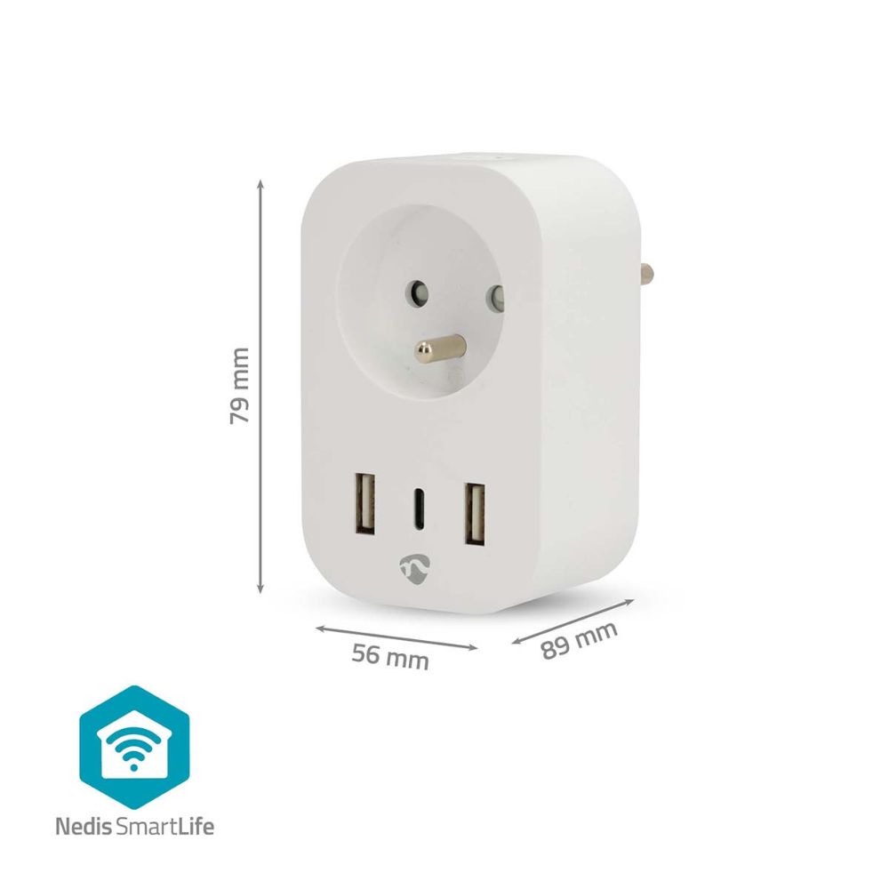 NEDIS Prise intelligente SmartLife Wi-Fi - 3680 W - 1x USB-C™ & 2x USB-A - Blanc