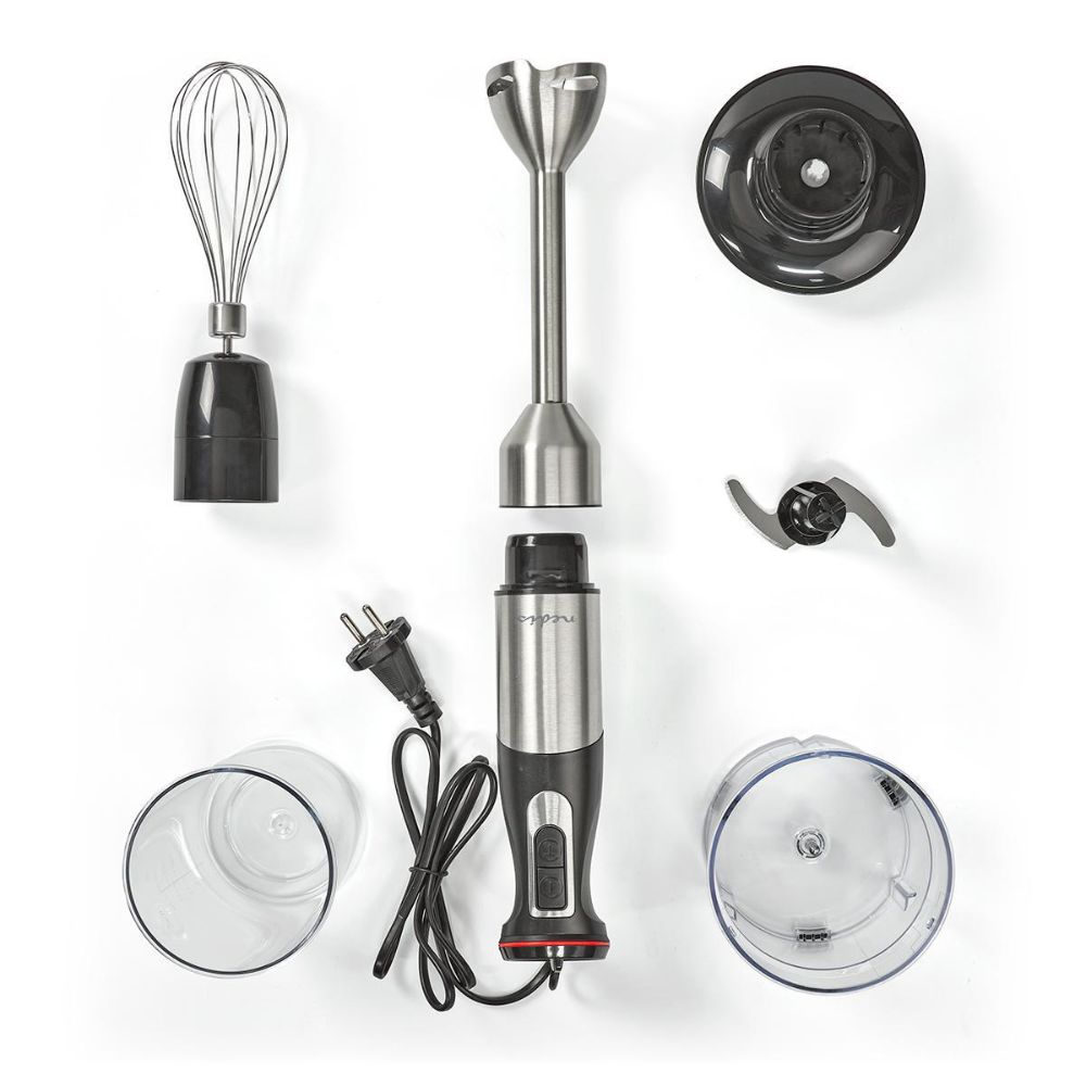 NEDIS Set Mixeur plongeant 3-en-1 - 800 W - Vitesse variable & Impulsion - Pied Inox