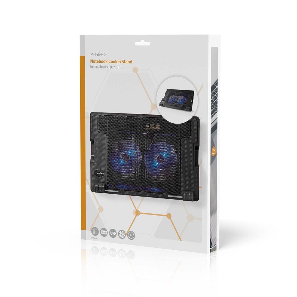 NEDIS Support ventilé haut de gamme pour ordinateur portable jusqu'à 18" - 2 Ventilateurs 140 mm LED - Hub USB - Noir