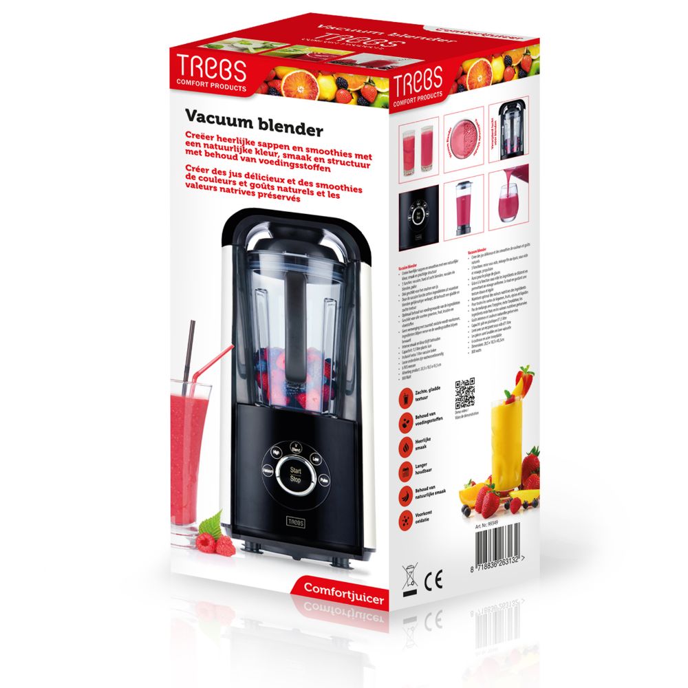 TREBS Blender sous vide Comfortjuicer - 1,5 L - 5 Fonctions - 6 Lames en acier inoxydable - Anti-oxydation & Préservation des nutriments - Noir