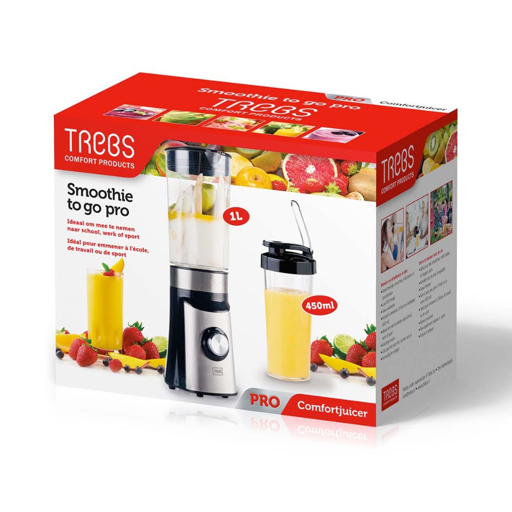 TREBS Gobelet Smoothie-to-go pro Comfortjuicer - 450 ml & Pichet 1 L - 2 Vitesses - Acier inoxydable Noir7 TREBS Gobelet Smoothie-to-go pro Comfortjuicer - 450 ml & Pichet 1 L - 2 Vitesses - Acier inoxydable / Noir