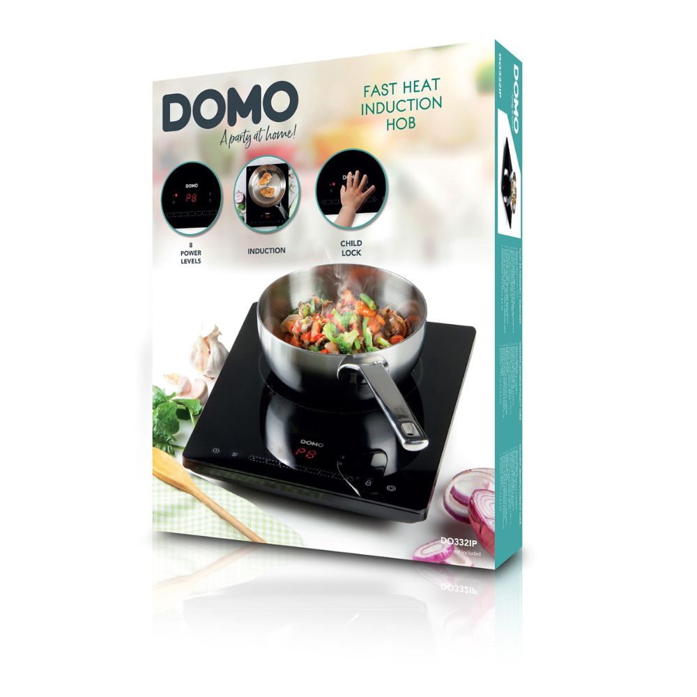 DOMO Plaque à induction pose-libre - 1 zone - 29 x 36,5 x 4,5 cm - 8 niveaux - Commandes tactiles (touch7 DOMO Plaque à induction pose-libre - 1 zone - 29 x 36,5 x 4,5 cm - 8 niveaux - Commandes tactiles (touch