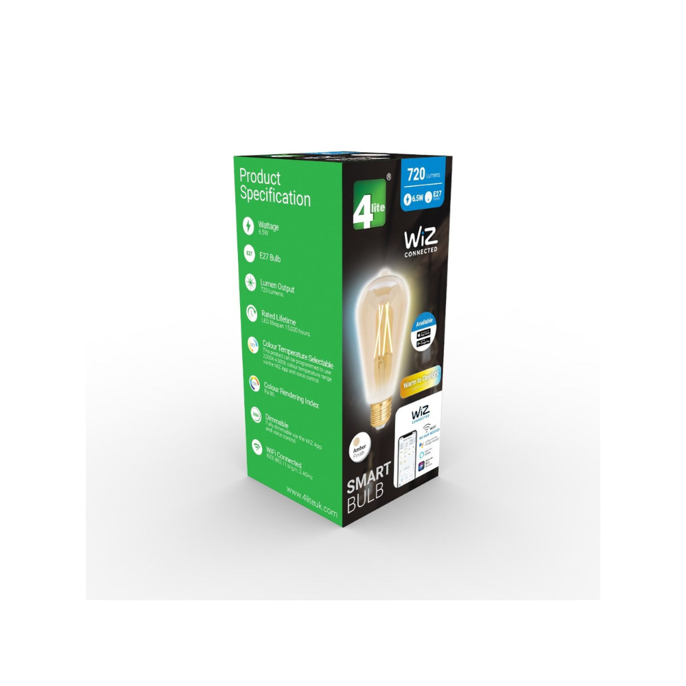 WiZ Smart LED E27 Edison Filament Ambre 6.5W 720lm - 820-845 Variable Blanc | Dimmable - Équivalent 50W
